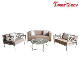 中国 テーブルおよび椅子のテラスのホテルのために置かれる白いフレームのアルミニウム ソファーの外の4 Seater 工場