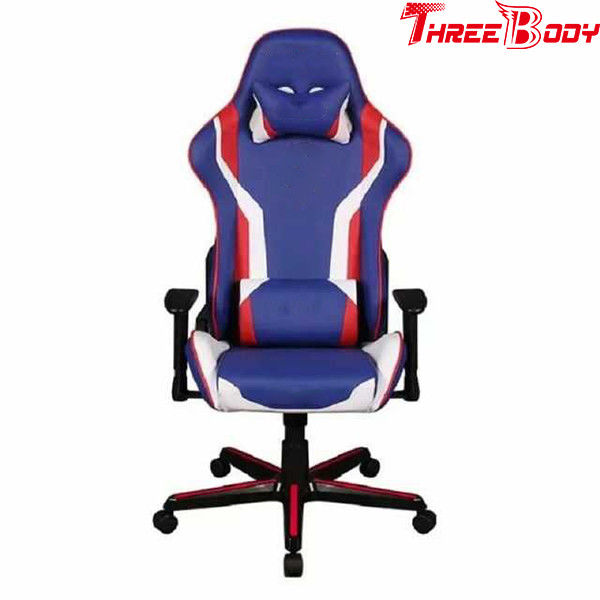 移動式快適なコンピュータ賭博の椅子、座席机椅子を競争させる青いPUの革
