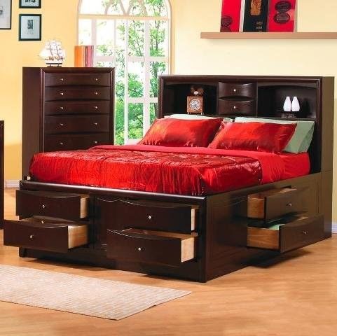 フェニックスのUnderbedの貯蔵の引出しが付いている現代的な寝室の家具の女王の本箱のベッド